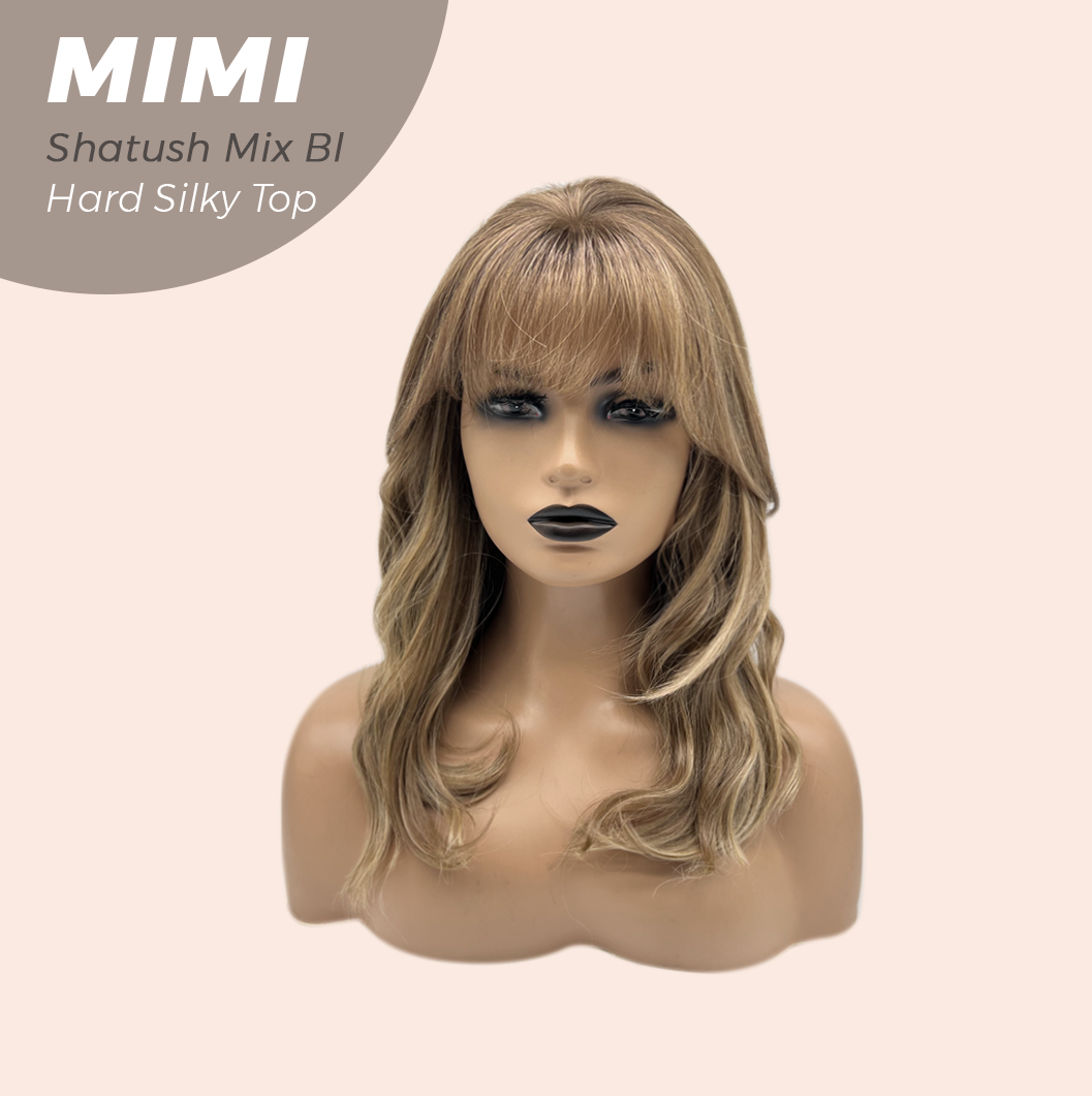 JBEXTENSION 16 Inches Scalpiana 3.5X4 Hard Silky Top Natural Scalp Effect Shatush Mix Blonde Body Wave Wig with Bangs Wig MIMI SILK TOP - SHATUSH MIX BLONDE