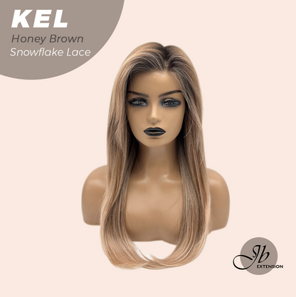 JBEXTENSION 22 Inches Honey Brown Pre-Cut Snowflake Lace Frontlace Glueless Wig KEL HONEY BROWN【PERMATEASE】【BENDY EAR TABS】- M/L