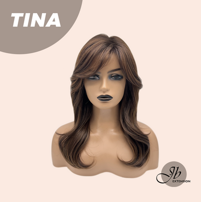 [FINAL SALE] JBEXTENSION 18 Inches Brown Mocha Curly Women Fashion Full Machine Wig TINA【PLUS PERMATEASE】【BENDY EAR TABS】