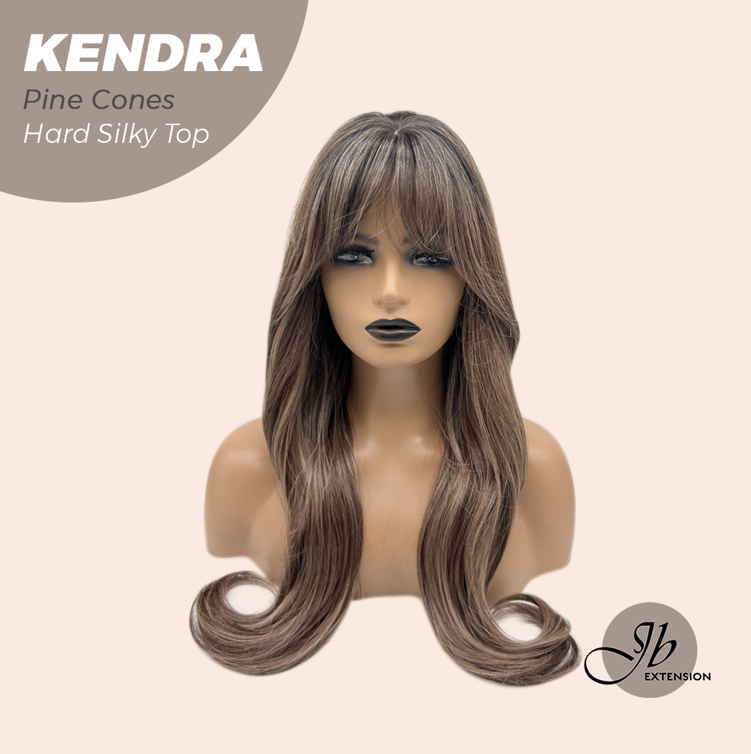 JBEXTENSION 26 Inches Scalpiana Long Curly Pine Cones 3.5X4 Hard Silky Top Natural Scalp Effect Wig with Bangs KENDRA PINE CONES