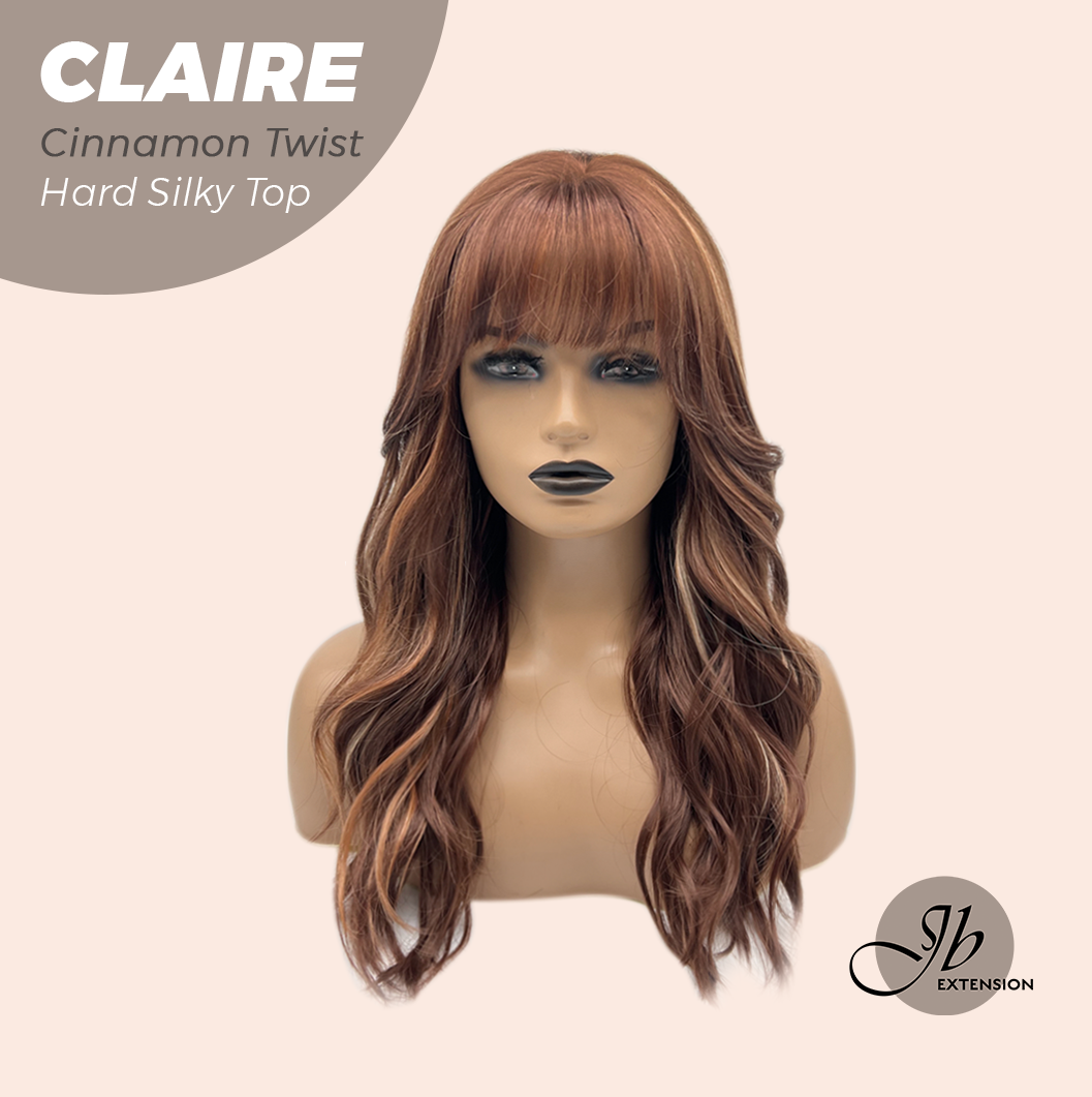 JBEXTENSION 22 Inches Scalpiana Cinnamon Twist 3.5X4 Hard Silky Top Natural Scalp Effect Women Wig with Bangs CLAIRE SILKY TOP - CINNAMON TWIST