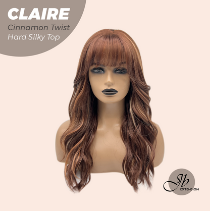 JBEXTENSION 22 Inches Scalpiana Cinnamon Twist 3.5X4 Hard Silky Top Natural Scalp Effect Women Wig with Bangs CLAIRE SILKY TOP - CINNAMON TWIST