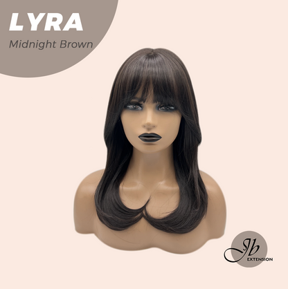 JBEXTENSION 18 Inches Midnight Brown(Black/Brown) Wig with Bangs LYRA MIDNIGHT BROWN
