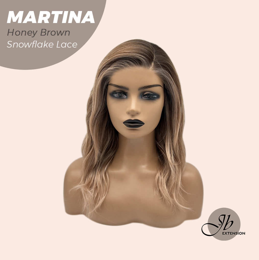 JBEXTENSION 17 Inches Wave Honey Brown Pre-Cut Side Part Snowflake Lace Frontlace Glueless Wig MARTINA HONEY BROWN【BENDY EAR TABS】