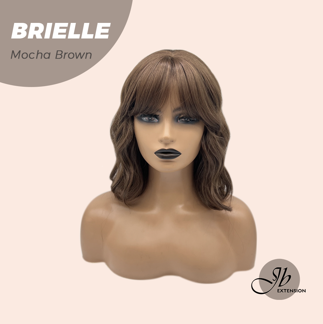 JBEXTENSION 12 Inches Bob Mocha Brown Wavy Wig with Bangs BRIELLE MOCHA BROWN