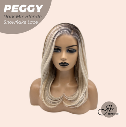 JBEXTENSION 19 Inches Long Straight Dark Mix Blonde Pre-Cut Side Part Snowflake Lace Frontlace Glueless Wig PEGGY DARK MIX BLONDE【BENDY EAR TABS】