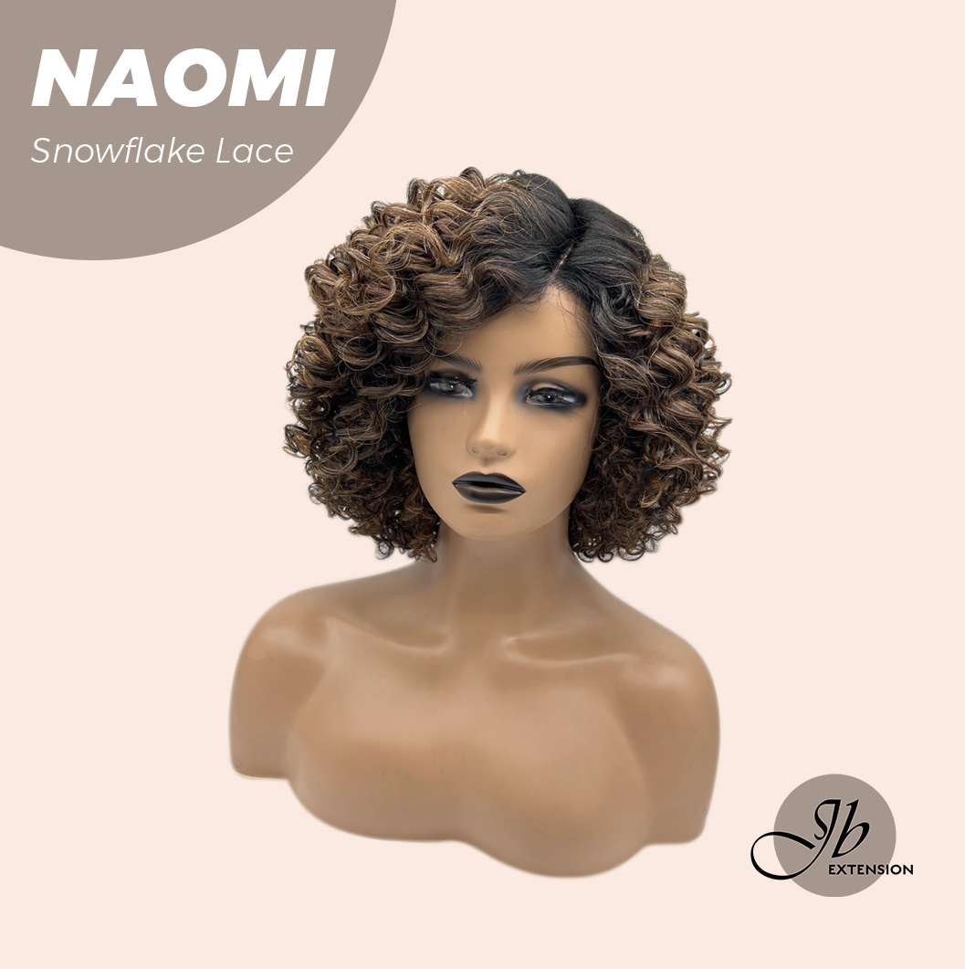 [FINAL SALE] JBEXTENSION 13 Inches Deep Curly Dark Brown with Blonde Highlight Pre-Cut Side Part Snowflake Lace Frontlace Glueless Black Sapphire Wig NAOMI【BENDY EAR TABS】