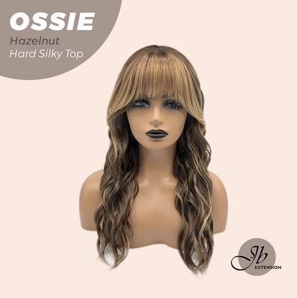 JBEXTENSION 22 Inches Scalpiana Long Wave Hazelnut 3.5X4 Hard Silky Top Natural Scalp Effect Wig with Bangs OSSIE HAZELNUT