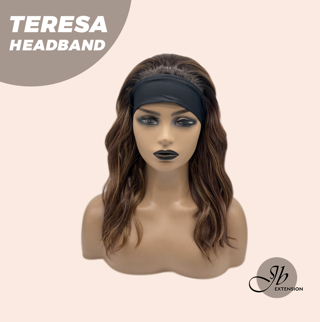 JBEXTENSION 18 Inches Wave Caramel Auburn Honey Balayage Headband Wig TERESA HEADBAND