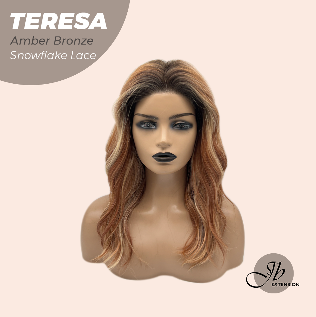 JBEXTENSION 18 Inches Amber Bronze Pre-Cut Snowflake Lace Frontlace Glueless Wig TERESA AMBER BRONZE【PERMATEASE】【BENDY EAR TABS】- M/L