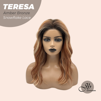 JBEXTENSION 18 Inches Amber Bronze Pre-Cut Snowflake Lace Frontlace Glueless Wig TERESA AMBER BRONZE【PERMATEASE】【BENDY EAR TABS】- M/L
