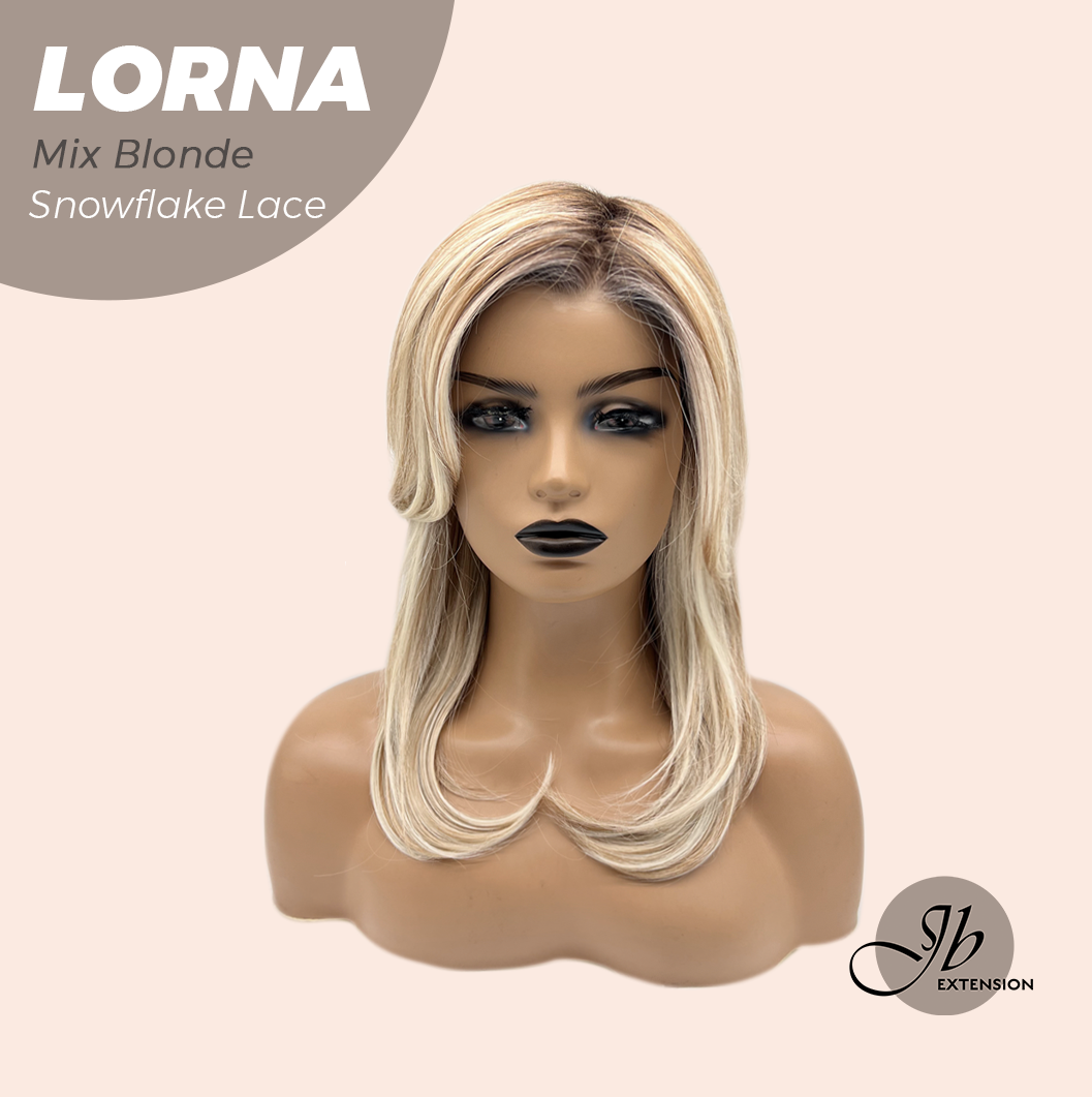 [FINAL SALE] JBEXTENSION 18 Inches Mix Blonde Curly Pre-Cut Snowflake Lace Frontlace Glueless Wig LORNA SNOWFLAKE MIX BLONDE【PERMATEASE】【BENDY EAR TABS】- M/L