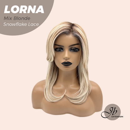 [FINAL SALE] JBEXTENSION 18 Inches Mix Blonde Curly Pre-Cut Snowflake Lace Frontlace Glueless Wig LORNA SNOWFLAKE MIX BLONDE【PERMATEASE】【BENDY EAR TABS】- M/L