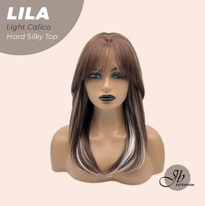 JBEXTENSION 20 Inches Scalpiana Light Calico Wolf Cut 3.5X4 Hard Silky Top Natural Scalp Effect Wig With Bangs LILA LIGHT CALICO