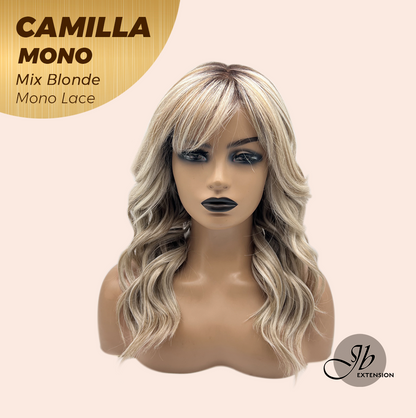 JBEXTENSION CAMILLA MONO Monofilament Handmade Wig 6X5 Full Monofilament Hand Tied Top Wig 20 Inches Mix Blonde Mono Lace Wig With Anti-slip Silicone Strips Glueless Wig CAMILLA MONO MIX BLONDE【BENDY EAR TABS】