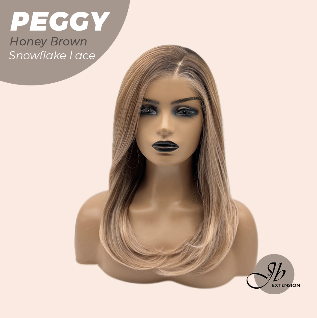 JBEXTENSION 19 Inches Long Straight Honey Brown Pre-Cut Side Part Snowflake Lace Frontlace Glueless Wig PEGGY HONEY BROWN【BENDY EAR TABS】