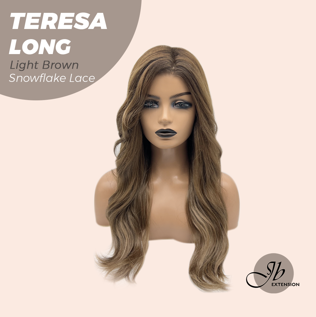 JBEXTENSION 22 Inches Long Light Brown Pre-Cut Snowflake Lace Frontlace Glueless Wig TERESA LONG LIGHT BROWN【PERMATEASE】【BENDY EAR TABS】- M/L