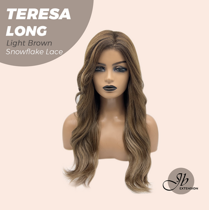 JBEXTENSION 22 Inches Long Light Brown Pre-Cut Snowflake Lace Frontlace Glueless Wig TERESA LONG LIGHT BROWN【PERMATEASE】【BENDY EAR TABS】- M/L