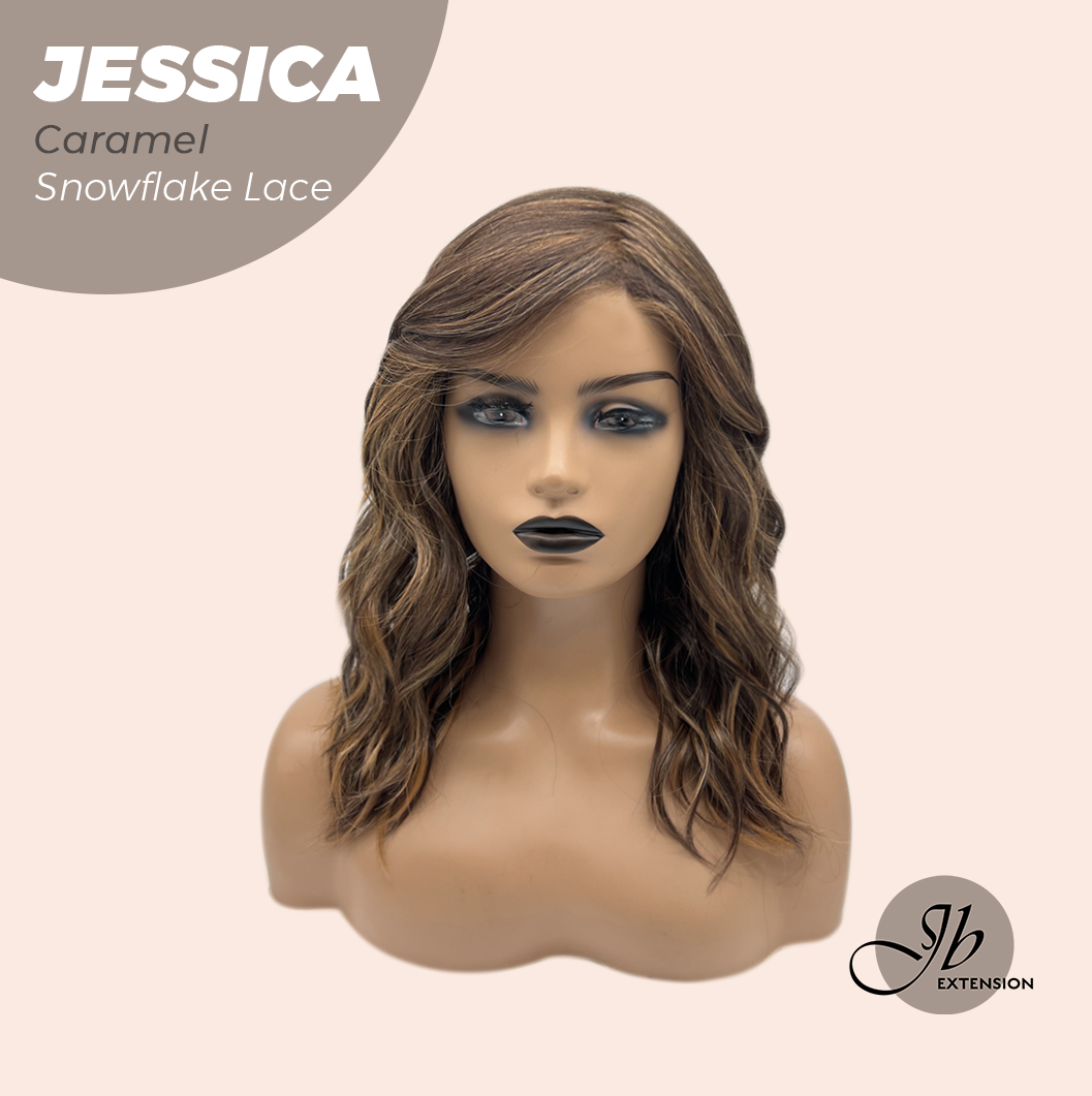 JBEXTENSION 16 Inches Caramel Curly Pre-Cut Side Part Snowflake Lace Frontlace Glueless Wig JESSICA CARAMEL【BENDY EAR TABS】