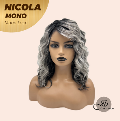 [FINAL SALE] JBEXTENSION NICOLA MONO Monofilament Handmade Wig 6X5 Full Monofilament Hand Tied Top Wig 14 Inches Salt and Pepper Mono Lace Wig Glueless Wig NICOLA MONO【BENDY EAR TABS】