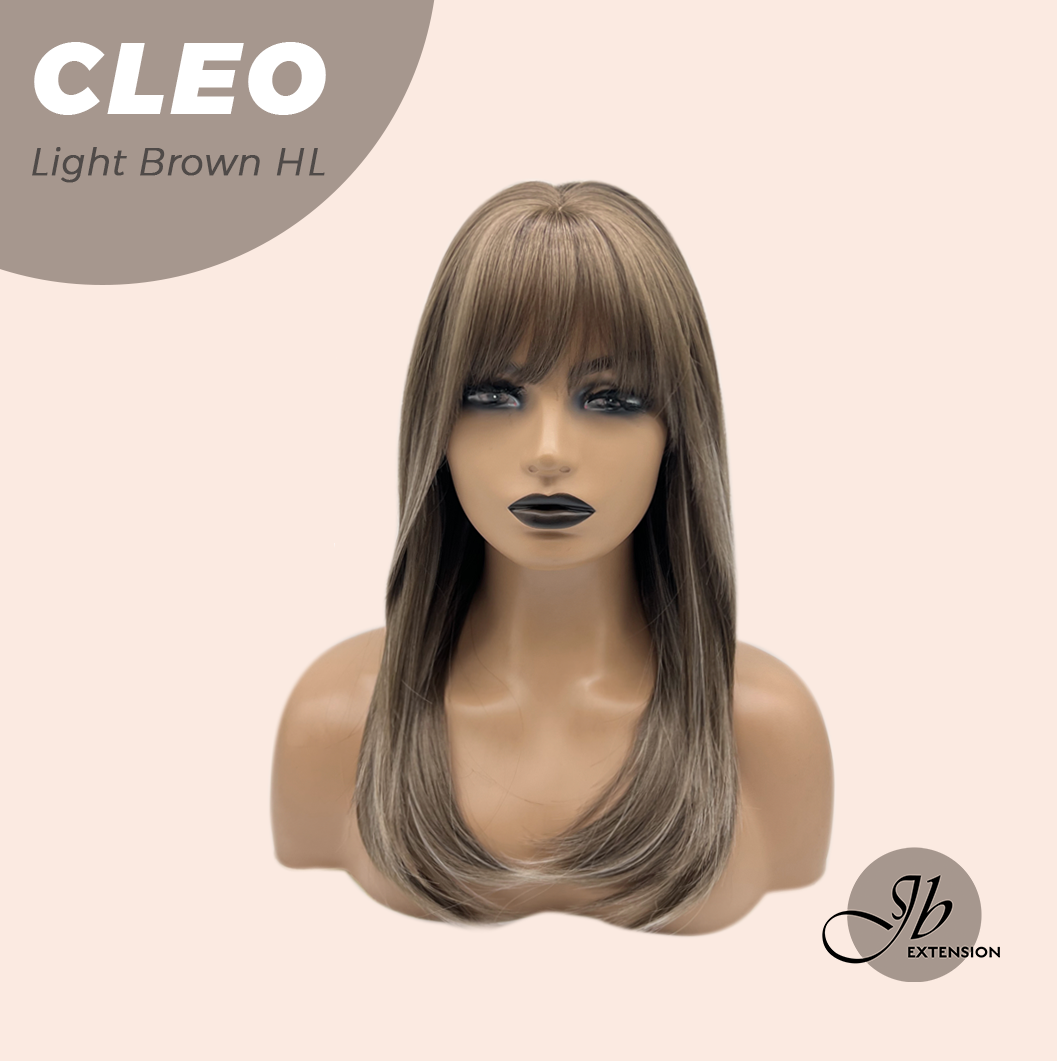 JBEXTENSION 20 Inches Light Brown Highlight Wig with Bangs CLEO LIGHT BROWN HIGHLIGHT