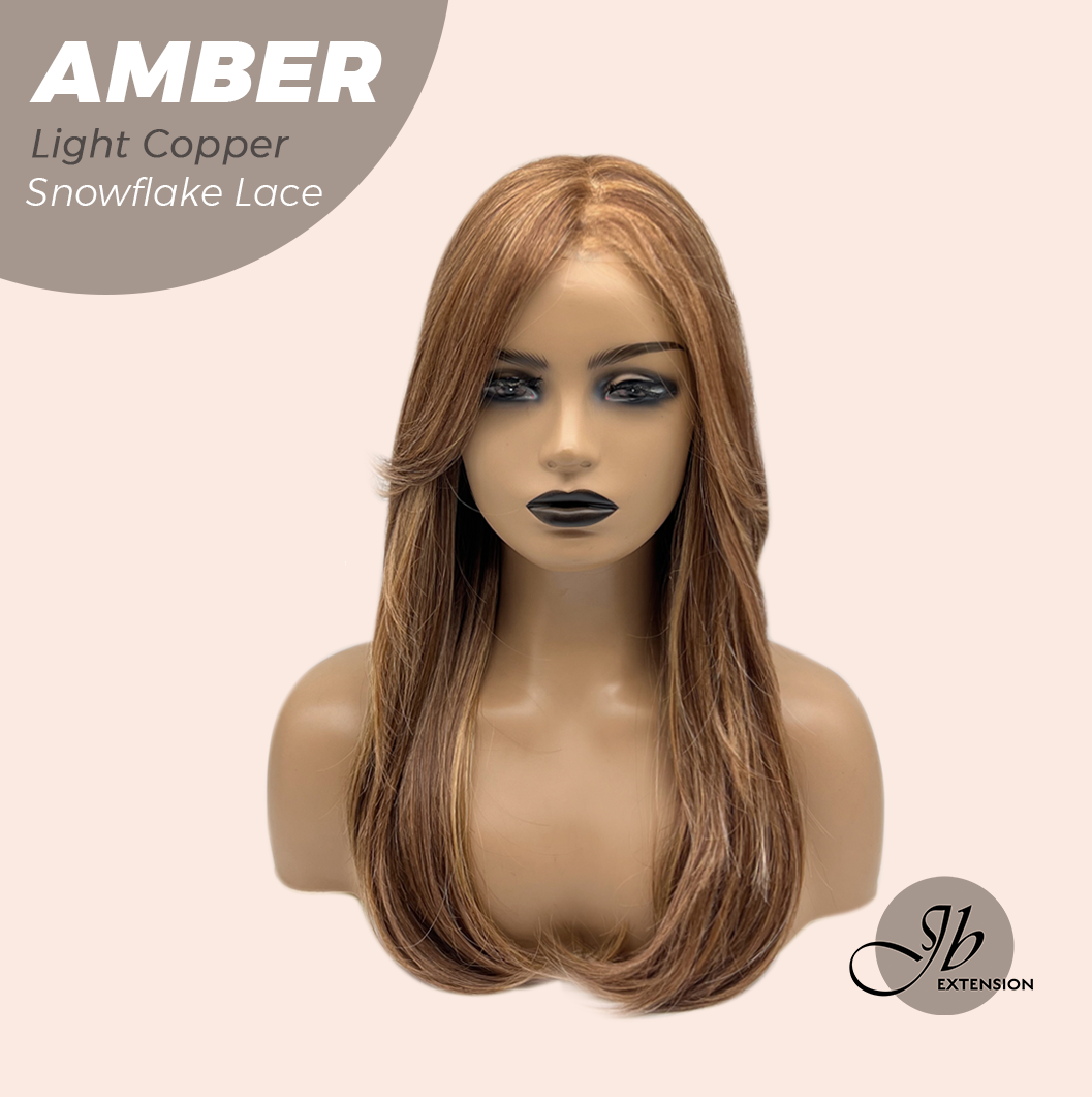 JBEXTENSION 21 Inches Straight Light Copper Pre-Cut Arc Snowflake Lace Frontlace Glueless Wig AMBER LIGHT COPPER【BENDY EAR TABS】