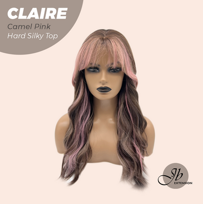 JBEXTENSION 22 Inches Scalpiana Camel Pink 3.5X4 Hard Silky Top Natural Scalp Effect Women Wig with Bangs CLAIRE SILKY TOP - CAMEL PINK