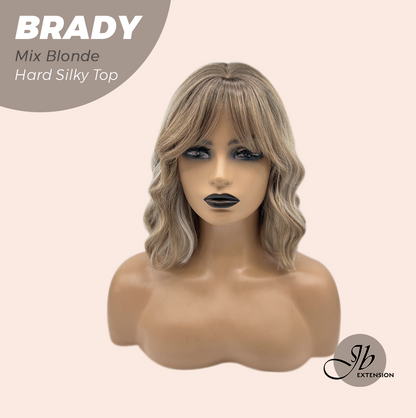 JBEXTENSION 12 Inches Scalpiana Wave Mix Blonde 3.5X4 Hard Silky Top Natural Scalp Effect Wig with Bangs BRADY MIX BLONDE