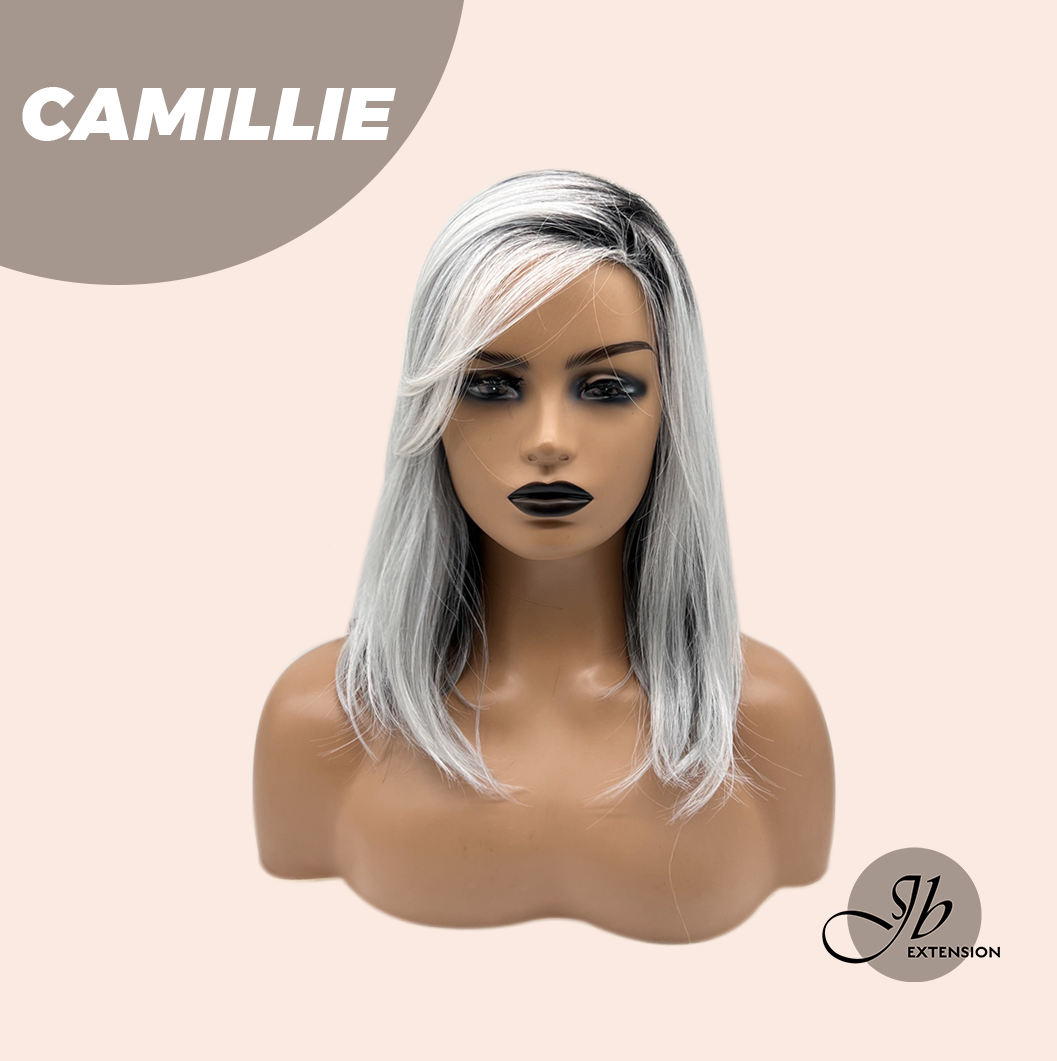 [FINAL SALE] JBEXTENSION 14 Inches Grey Silver with Dark Root Women Fashion Full Machine Wig CAMILLIE【PLUS PERMATEASE】【BENDY EAR TABS】
