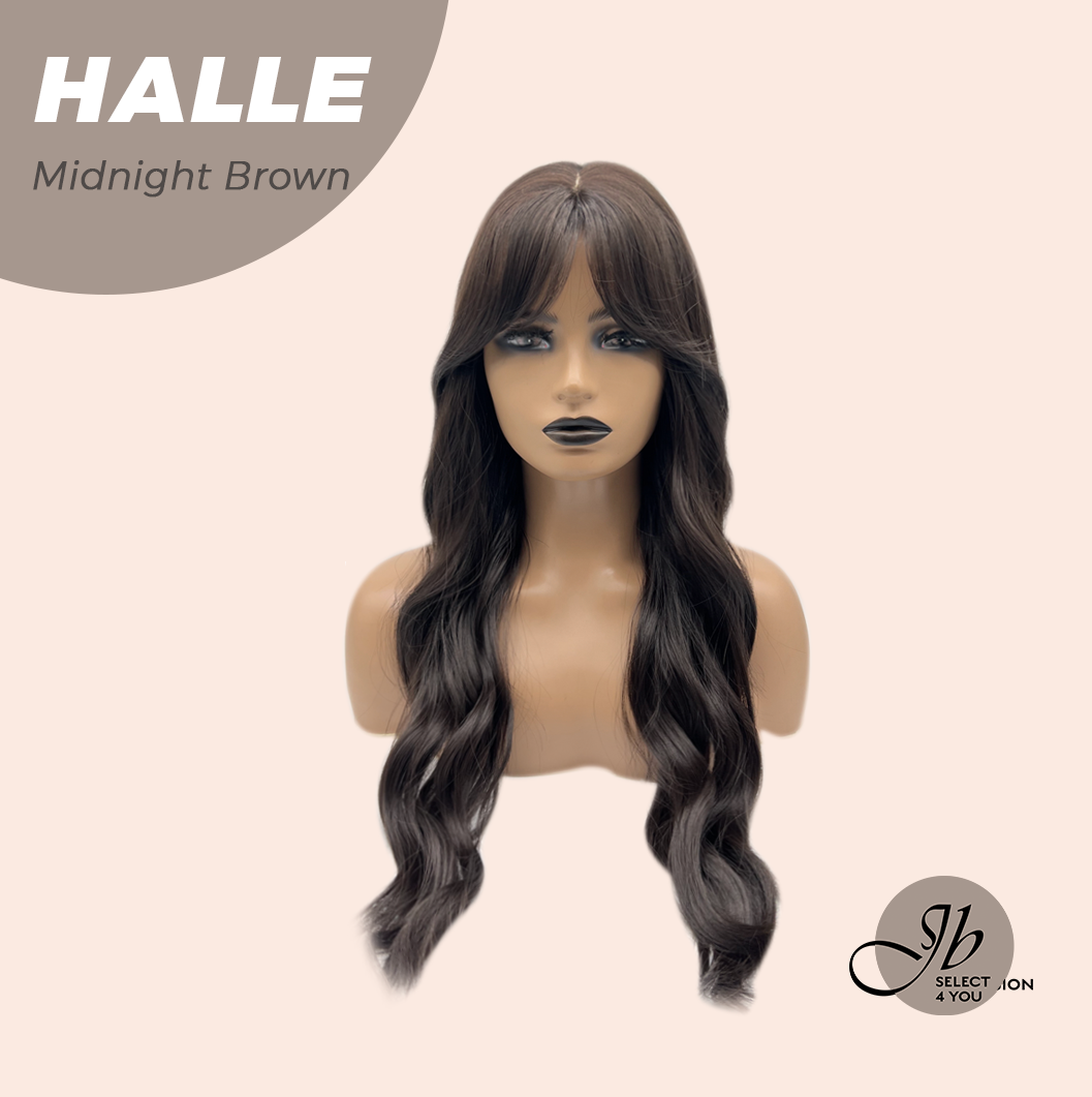 JBEXTENSION 27 Inches Long Wave Midnight Brown(Black/Brown) Wig with Bangs HALLE MIDNIGHT BROWN
