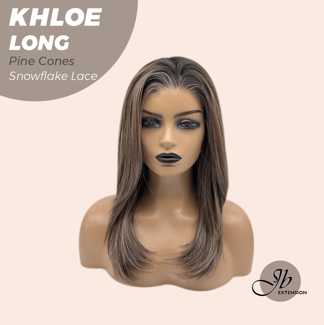 JBEXTENSION 18 Inches Pine Cones Pre-Cut Snowflake Lace Frontlace Glueless Wig KHLOE LONG PINE CONES【PERMATEASE】【BENDY EAR TABS】- M/L