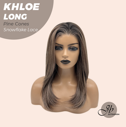 JBEXTENSION 18 Inches Pine Cones Pre-Cut Snowflake Lace Frontlace Glueless Wig KHLOE LONG PINE CONES【PERMATEASE】【BENDY EAR TABS】- M/L