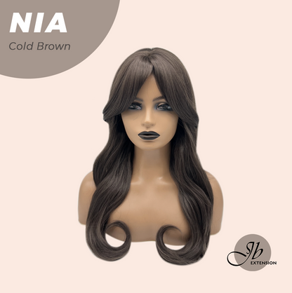 JBEXTENSION 24 Inches Curly Cold Brown Wig with Bangs NIA COLD BROWN
