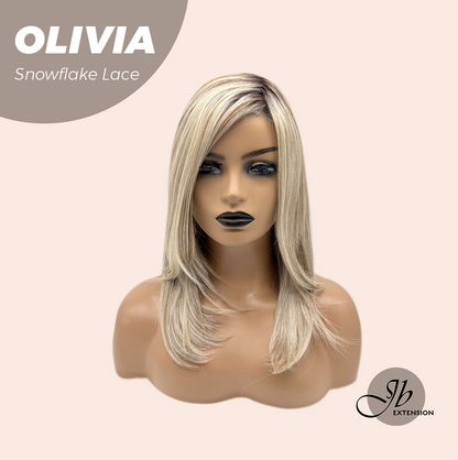 JBEXTENSION 17 Inches Mix Blonde Pre-Cut Side Part Snowflake Lace Frontlace Glueless Wig OLIVIA SNOWFLAKE【BENDY EAR TABS】