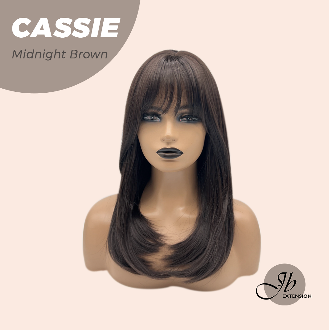 JBEXTENSION 19 Inches Long Midnight Brown Wig with Bangs CASSIE MIDNIGHT BROWN