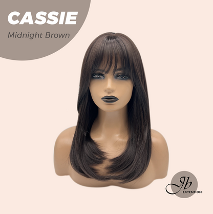 JBEXTENSION 19 Inches Long Midnight Brown Wig with Bangs CASSIE MIDNIGHT BROWN