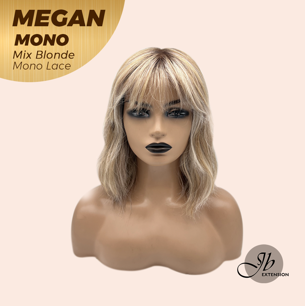 JBEXTENSION MEGAN MONO Full Monofilament Handmade Full Lace Full Hand Tied Wig 13 Inches Mix Blonde Mono Lace Handmade Futura Fiber Wig with Anti-slip Silicone Strips Glueless Wig MEGAN MONO - MIX BLONDE【BENDY EAR TABS】