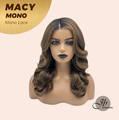 JBEXTENSION MACY MONO Monofilament Handmade Wig 6X5 Full Monofilament Hand Tied Top Wig 18 Inches Curly Ombre Brown Mono Lace Wig with Anti-slip Silicone Strips Glueless Wig MACY MONO【BENDY EAR TABS】