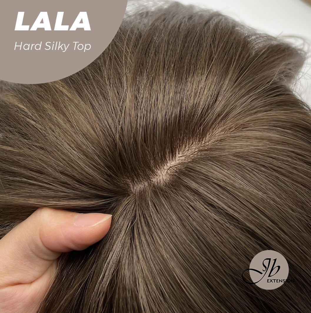 [FINAL SALE] JBEXTENSION 25 Inches Scalpiana Brown with Blonde Highlight 3.5X4 Hard Silky Top Natural Scalp Effect Wig With Bangs LALA