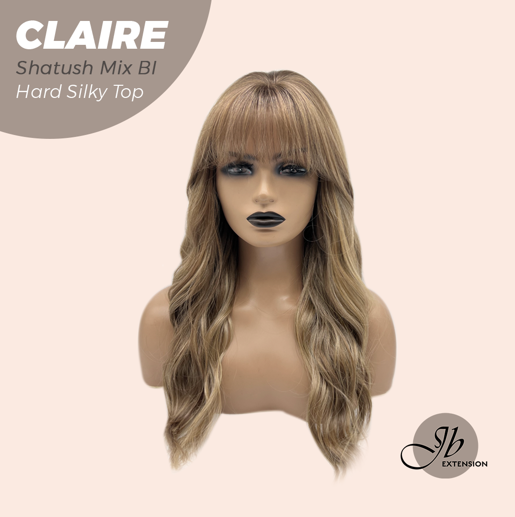 JBEXTENSION 22 Inches Scalpiana Shatush Mix Blonde 3.5X4 Hard Silky Top Natural Scalp Effect Women Wig with Bangs CLAIRE SILKY TOP - SHATUSH MIX BLONDE