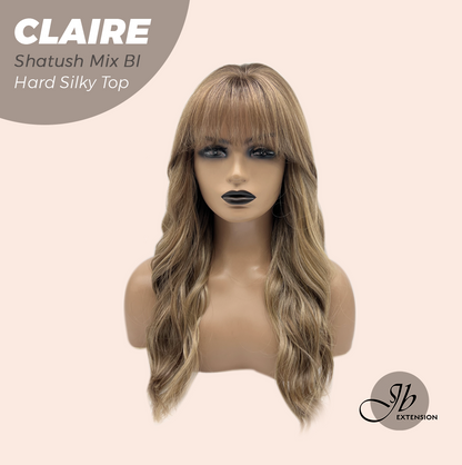 JBEXTENSION 22 Inches Scalpiana Shatush Mix Blonde 3.5X4 Hard Silky Top Natural Scalp Effect Women Wig with Bangs CLAIRE SILKY TOP - SHATUSH MIX BLONDE