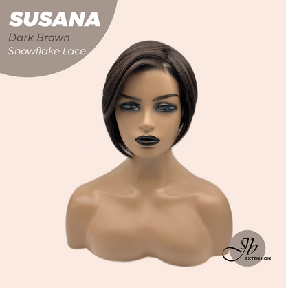 JBEXTENSION 9 Inches Dark Brown Pre-Cut Side Part Snowflake Lace Frontlace Glueless Wig SUSANA DARK BROWN【BENDY EAR TABS】