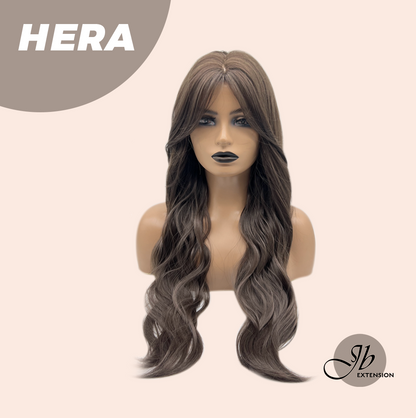 JBEXTENSION 28 Inches Long Wave Cold Brown Wig with Bangs HERA
