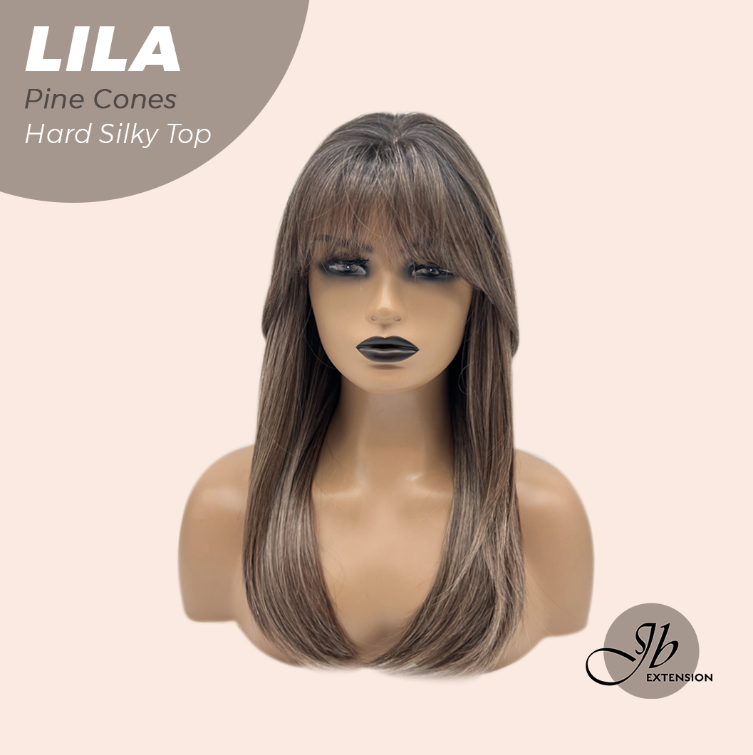 JBEXTENSION 20 Inches Scalpiana Pine Cones Wolf Cut 3.5X4 Hard Silky Top Natural Scalp Effect Wig With Bangs LILA PINE CONES