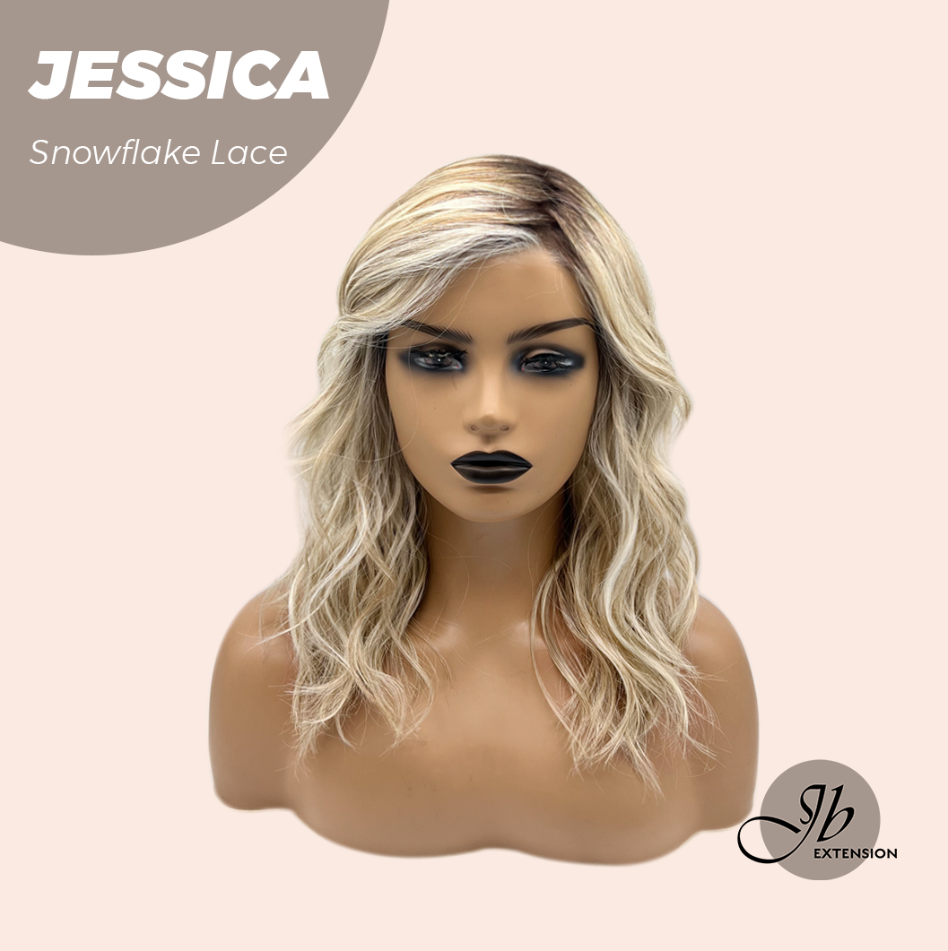 JBEXTENSION 16 Inches Mix Blonde Curly Pre-Cut Side Part Snowflake Lace Frontlace Glueless Wig JESSICA【BENDY EAR TABS】