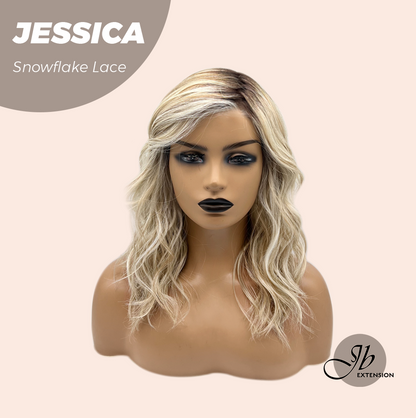 JBEXTENSION 16 Inches Mix Blonde Curly Pre-Cut Side Part Snowflake Lace Frontlace Glueless Wig JESSICA【BENDY EAR TABS】
