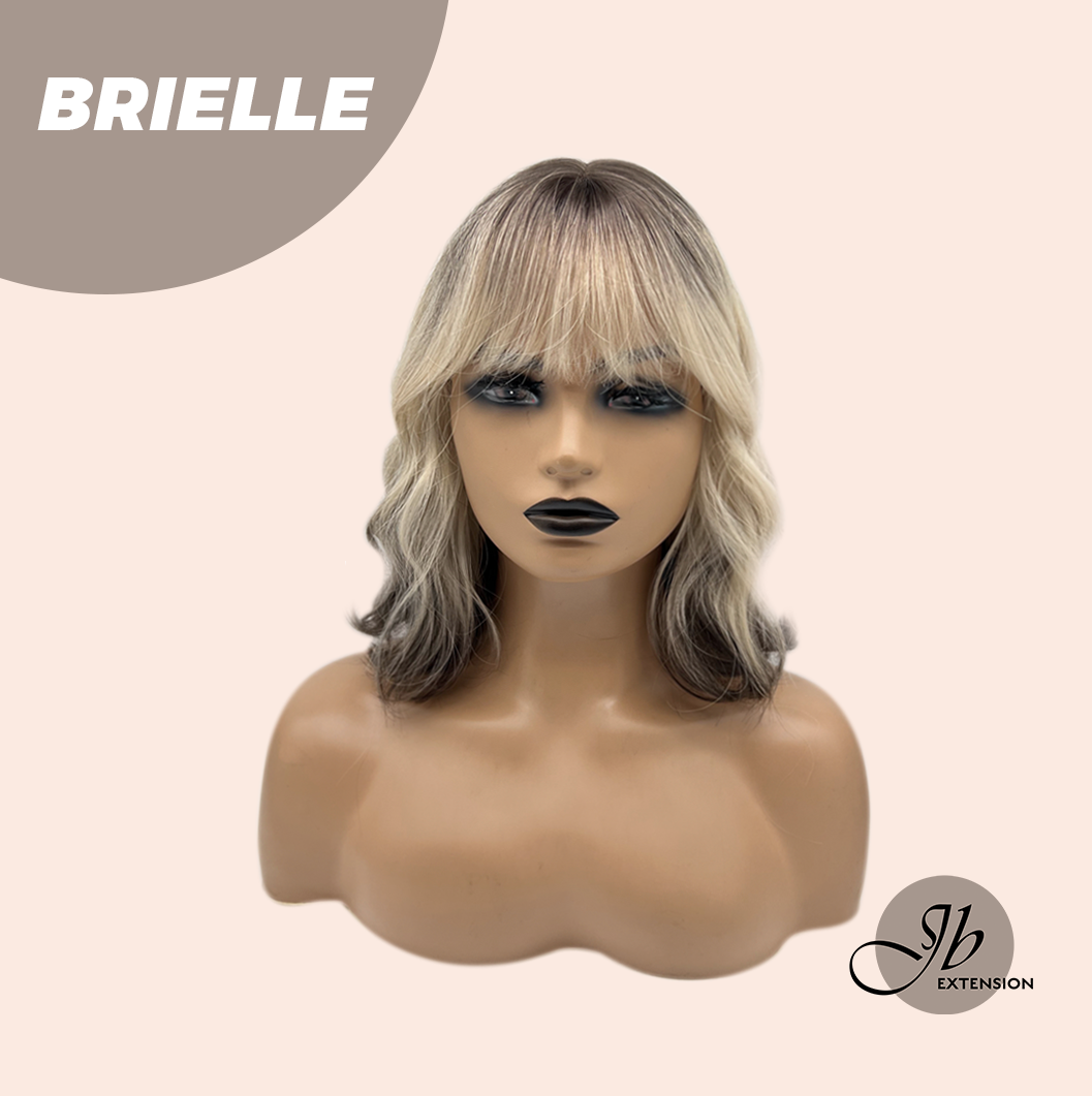 JBEXTENSION 12 Inches Bob Ombre Rooted Blonde Wavy Wig with Bangs BRIELLE