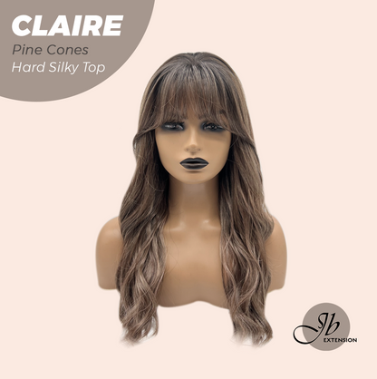 JBEXTENSION 22 Inches Scalpiana Pine Cones 3.5X4 Hard Silky Top Natural Scalp Effect Women Wig with Bangs CLAIRE SILKY TOP - PINE CONES