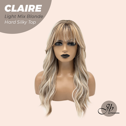 JBEXTENSION 22 Inches Scalpiana Light Mix Blonde 3.5X4 Hard Silky Top Natural Scalp Effect Women Wig with Bangs CLAIRE SILKY TOP - LIGHT MIX BLONDE
