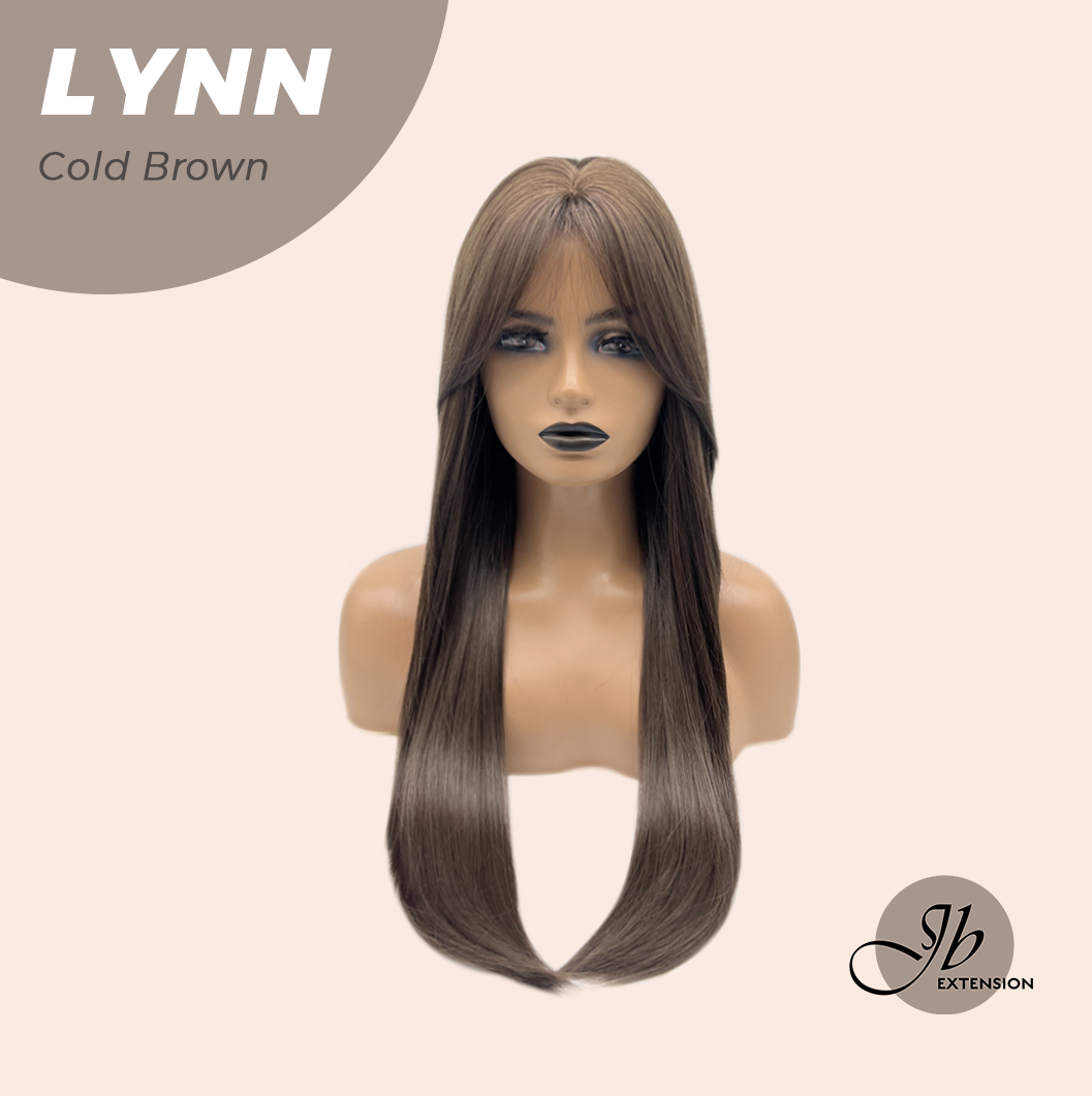 JBEXTENSION 28 Inches Long Straight Cold Brown Wig with Bangs LYNN COLD BROWN